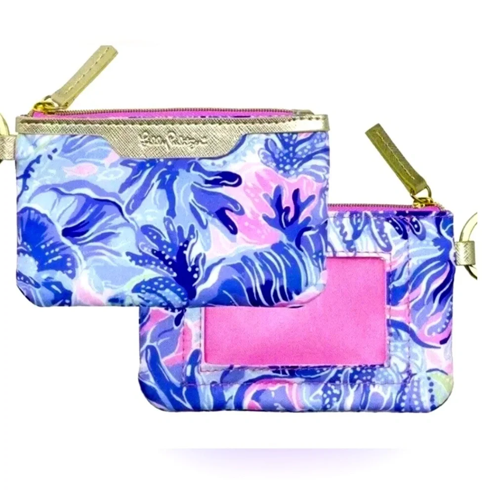 Lilly Pulitzer ocean print Blue and Pink Wristlet with Gold Accents summer beach